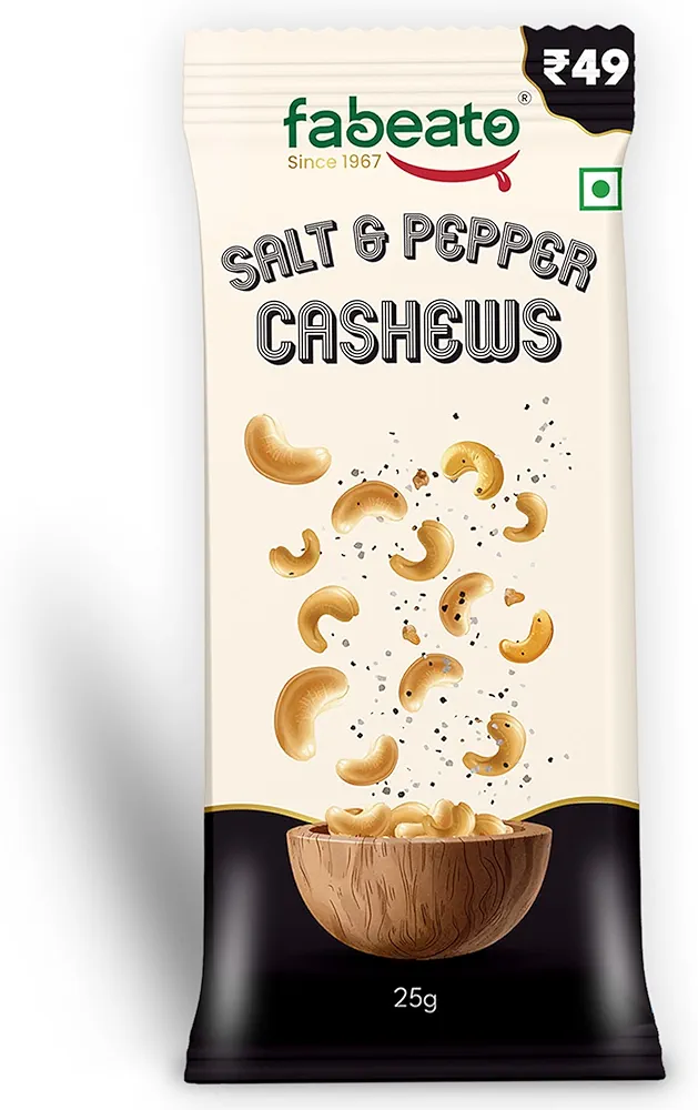 Dry fruits Aagro Farm : Fabeato Munch on the Go Snack Premium Salt and Pepper Cashews | Crunchy| Protein-Packed Each Pouch 25g | Pack of 10 - Image 3