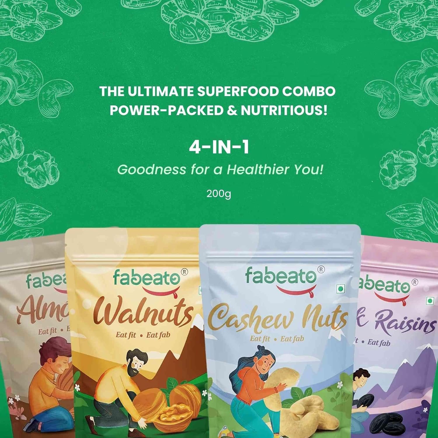 Dry fruits Aargo Farm : Fabeato Premium Dry Fruits And Nuts Combo (4 X 200 G) Almonds,Cashews,Walnut Kernels,Seedless Black Raisins, 800 Gram - Image 6