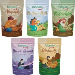 Dry fruits Aagro Farm: Fabeato Dry Fruits & Nuts Combo (200g x 5) Almonds,Cashews,Pistachios,Walnut Kernels,Seedless Black Raisins