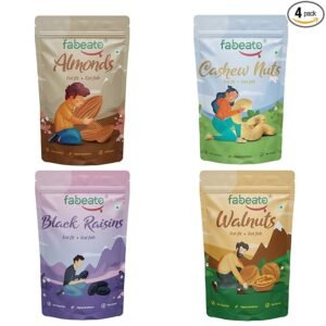 Dry fruits Aargo Farm : Fabeato Premium Dry Fruits And Nuts Combo (4 X 200 G) Almonds,Cashews,Walnut Kernels,Seedless Black Raisins, 800 Gram