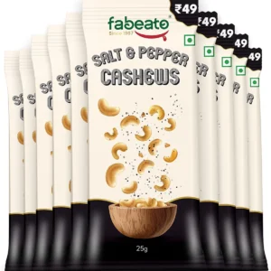 Dry fruits Aagro Farm : Fabeato Munch on the Go Snack Premium Salt and Pepper Cashews | Crunchy| Protein-Packed Each Pouch 25g | Pack of 10
