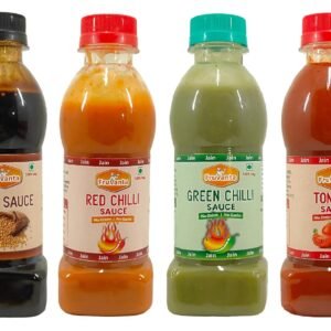Sauces Aargo Farms : Fruvanta Jain Combo Without Onion/garlic/Potato Soya , Tomato , Green Chilli , Red Chilli Sauce (200gm) (Pack of 4)